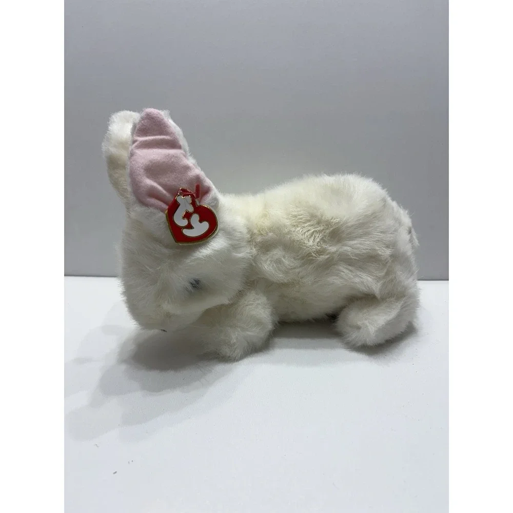 Vintage Ty 1997 Bows White Bunny Rabbit Pink Ears Plush Stuffed Animal with Tag